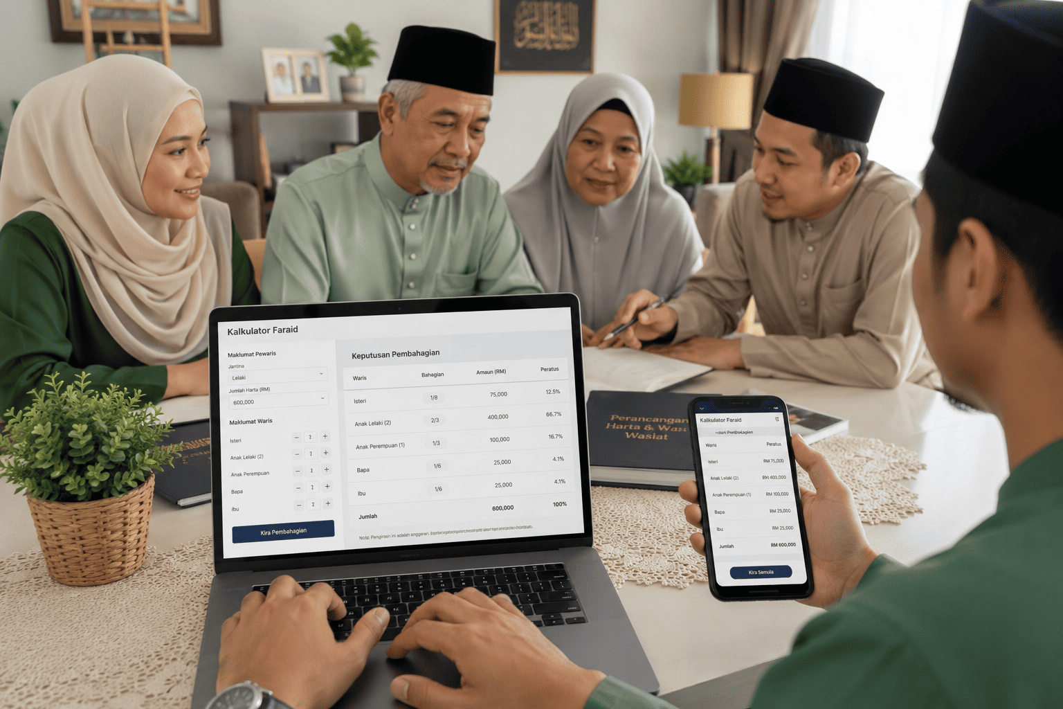 Keluarga Muslim menggunakan kalkulator Faraid
