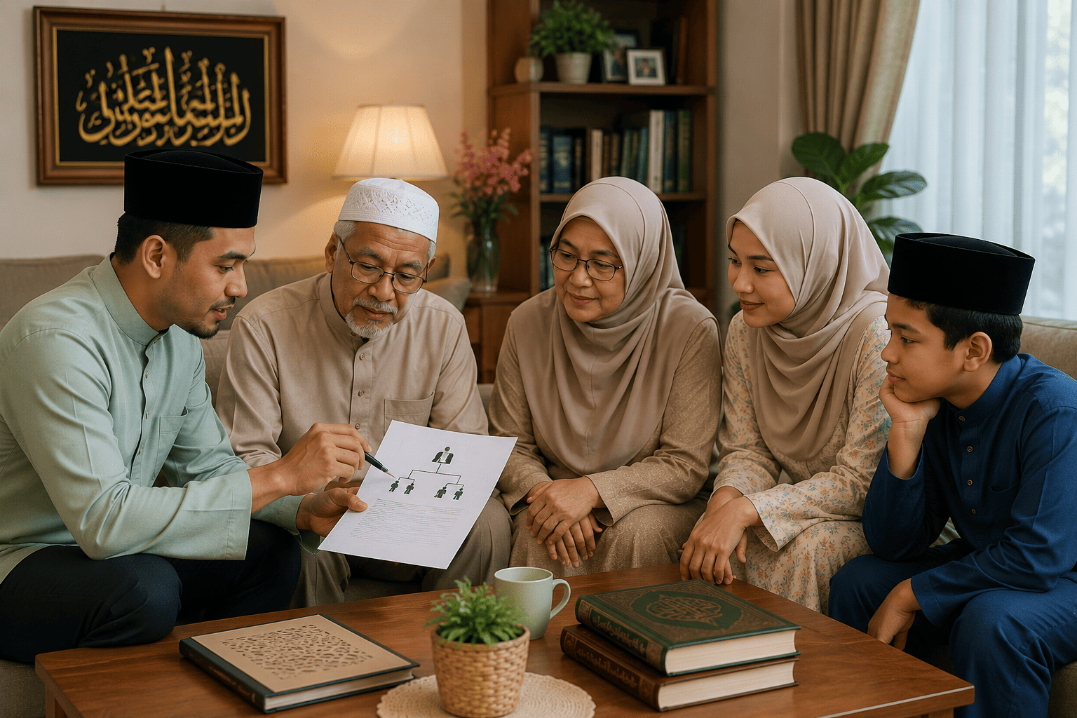 Keluarga Muslim membaca panduan Faraid